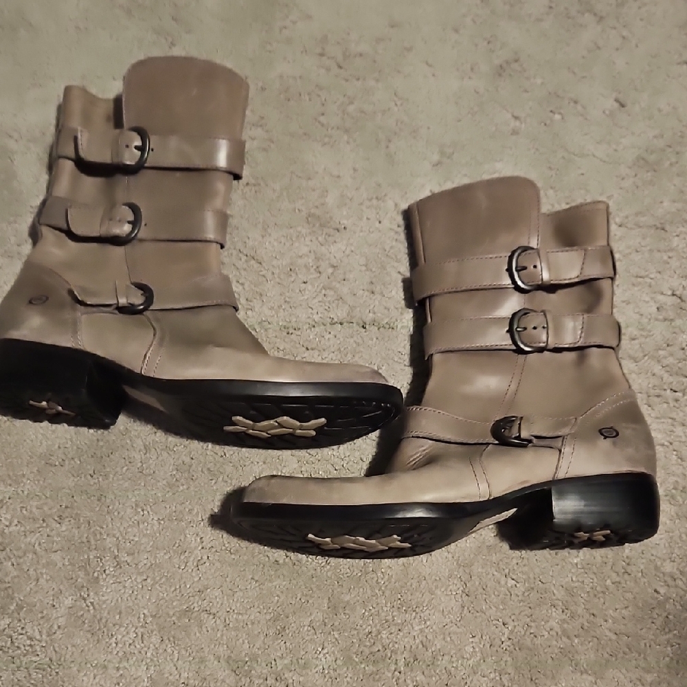 Born Taupe Leather Triple Buckle Boots Size 8.5 – Comfort Riding Style